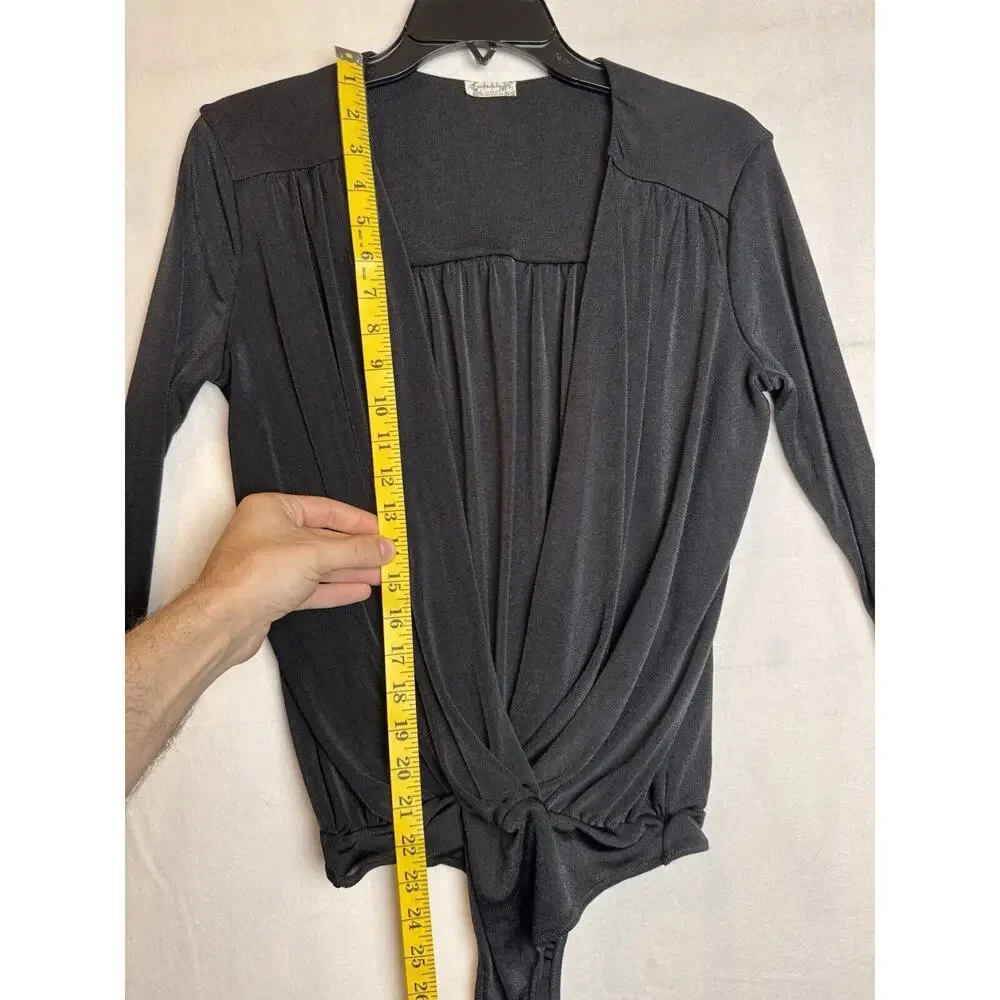 Free People‎ Intimately Turnt Bodysuit Womens S Black Surplice Long Sleeve Thong